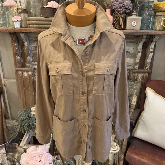 LEVEL 99 ANTHROPOLOGIE EMME SHACKET SHIRT JACKET | UTILITY SAFARI | HERRINGBONE - Picture 6 of 15